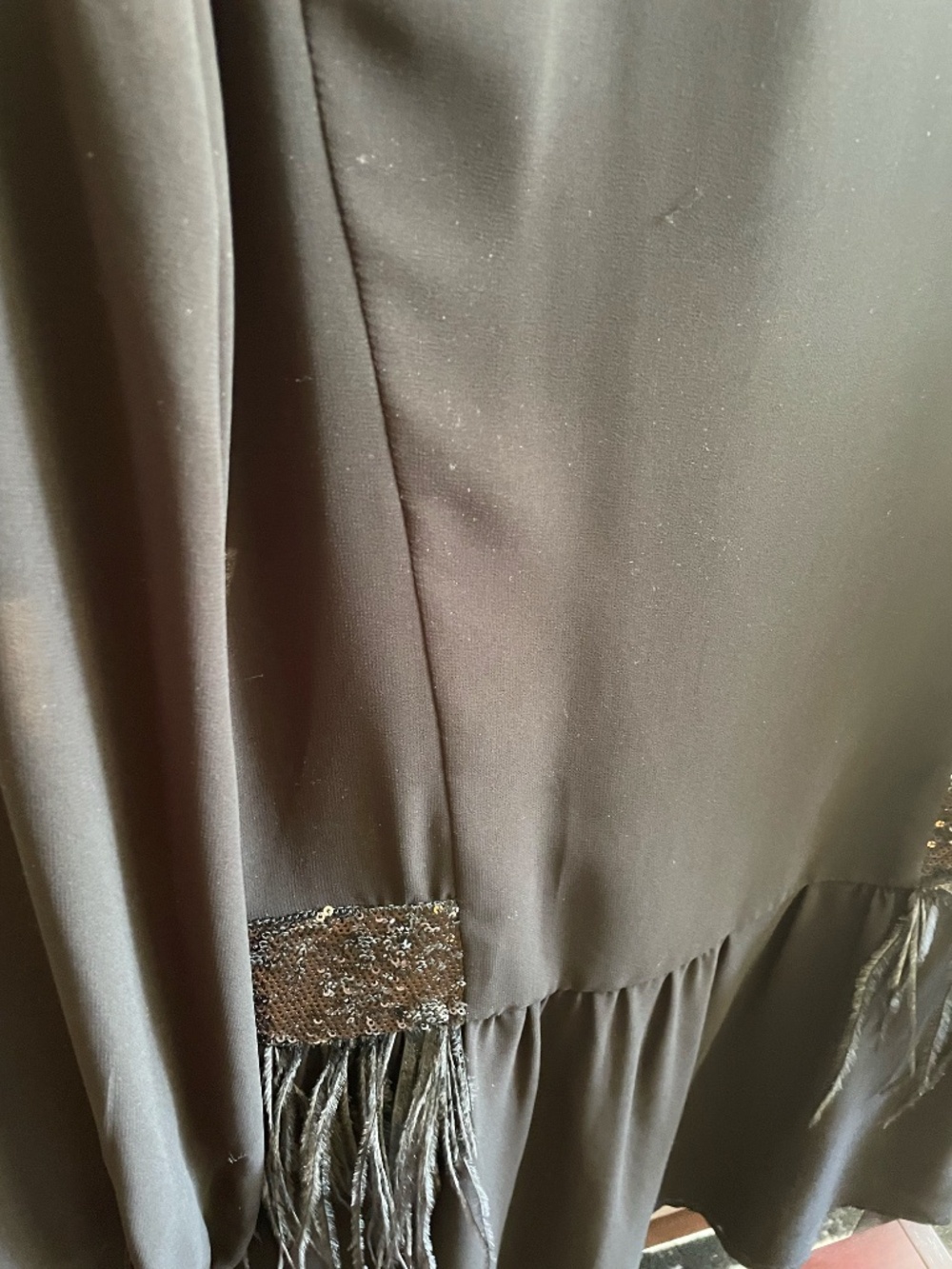 Italy Designer Black Silk Mini Dress | Sequin & Feather Detail | S - Picture 5 of 6